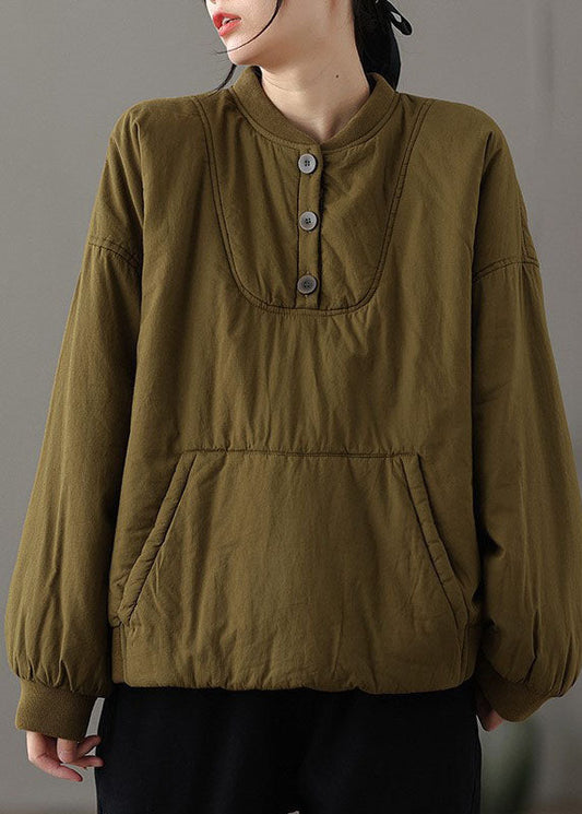  Boutique Brown Yellow Stand Collar Patchwork Pockets Fine Cotton Filled Parkaer Winter - Down Jackets - DYAVOR® 