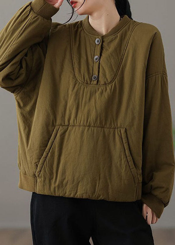  Boutique Brown Yellow Stand Collar Patchwork Pockets Fine Cotton Filled Parkaer Winter - Down Jackets - DYAVOR® 