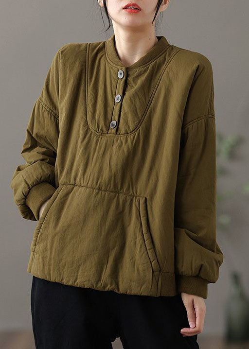  Boutique Brown Yellow Stand Collar Patchwork Pockets Fine Cotton Filled Parkaer Winter - Down Jackets - DYAVOR® 