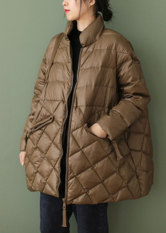  Boutique Chocolate zippered Pockets Loose Winter Down Coat - Down Jackets - DYAVOR® 