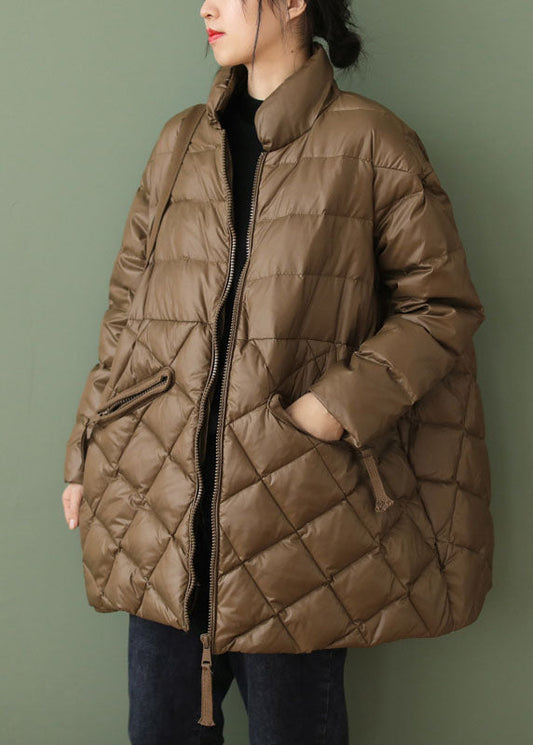  Boutique Chocolate zippered Pockets Loose Winter Down Coat - Down Jackets - DYAVOR® 