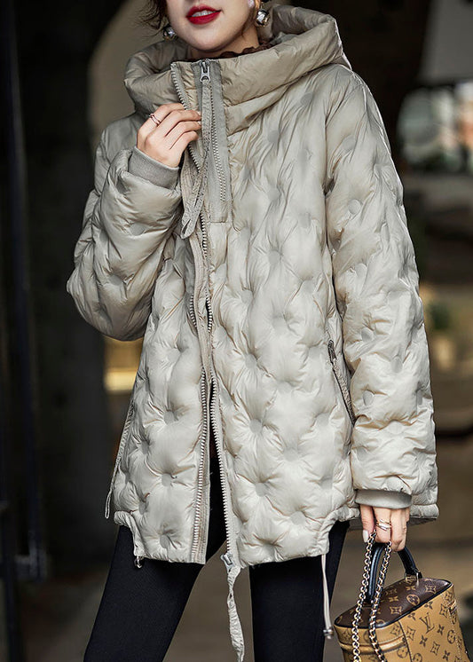  Boutique Khaki Hooded Drawstring Zippered Duck Down Puffer Jacket In Winter - Down Jackets - DYAVOR® 