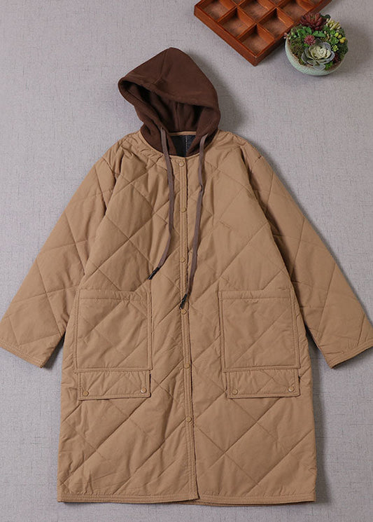  Boutique Khaki Hooded Patchwork Fine Cotton Filled Parka Winter - Down Jackets - DYAVOR® 