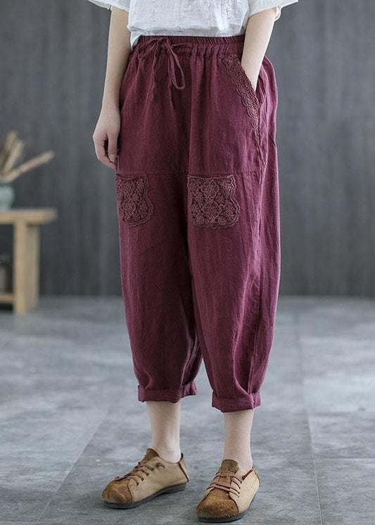  Boutique Mulberry Embroideried Harem Crop Summer Linen Harem Pants - Pants - DYAVOR® 