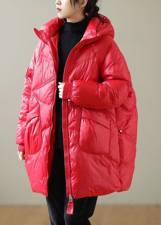  Boutique Red Hooded Drawstring Duck Down Puffer Jacket Winter - Down Jackets - DYAVOR® 