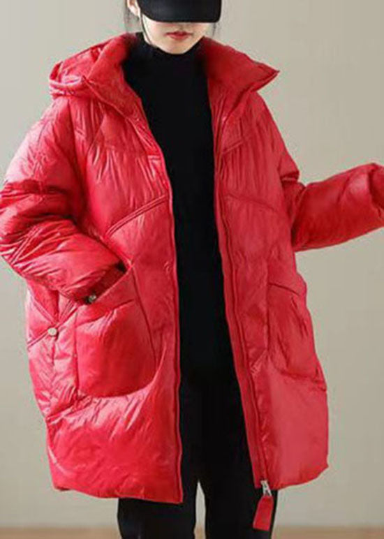  Boutique Red Hooded Drawstring Duck Down Puffer Jacket Winter - Down Jackets - DYAVOR® 