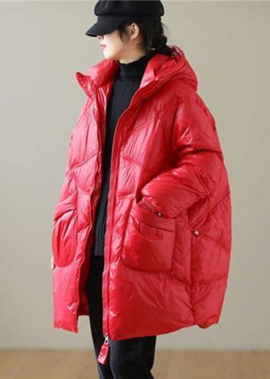  Boutique Red Hooded Drawstring Duck Down Puffer Jacket Winter - Down Jackets - DYAVOR® 