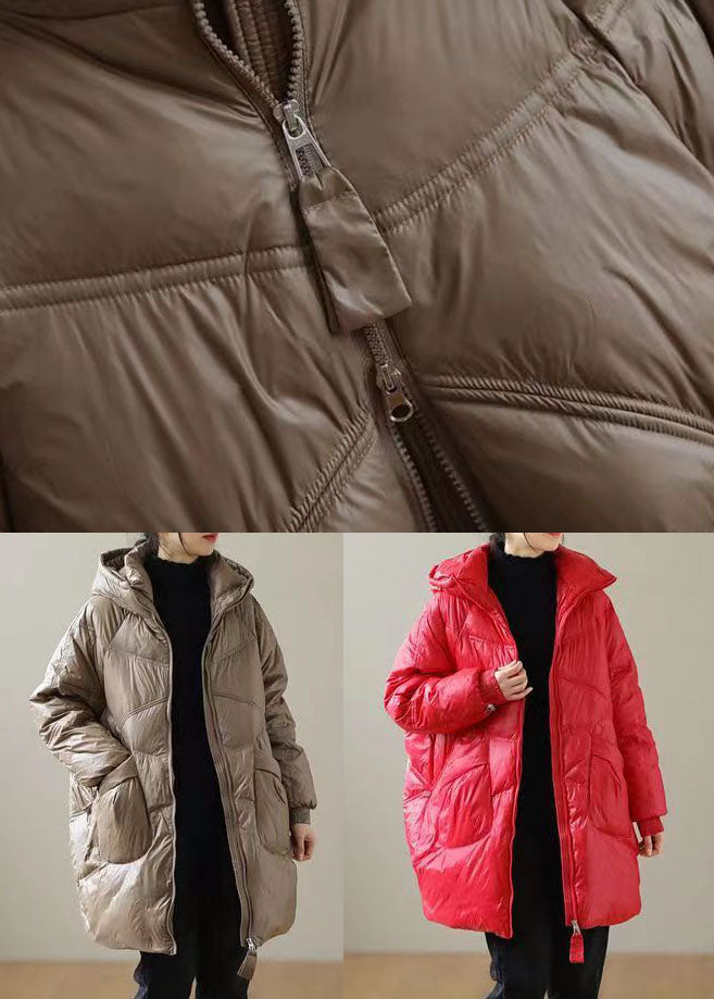  Boutique Red Hooded Drawstring Duck Down Puffer Jacket Winter - Down Jackets - DYAVOR® 