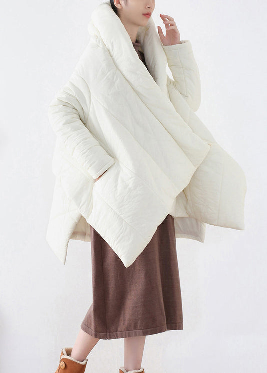  Boutique White V Neck Asymmetrical Low High Design Parka Winter - Down Jackets - DYAVOR® 