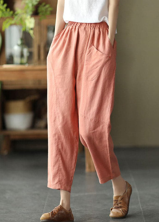  Brief Orange Original Design Pockets Linen Harem Pants Summer - Crop Pants - DYAVOR® 