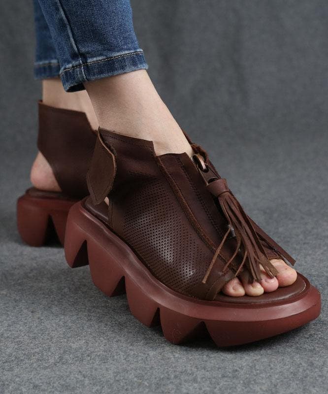  Brown zippered Flat Sandals Platform Walking Sandals - Sandals - DYAVOR® 