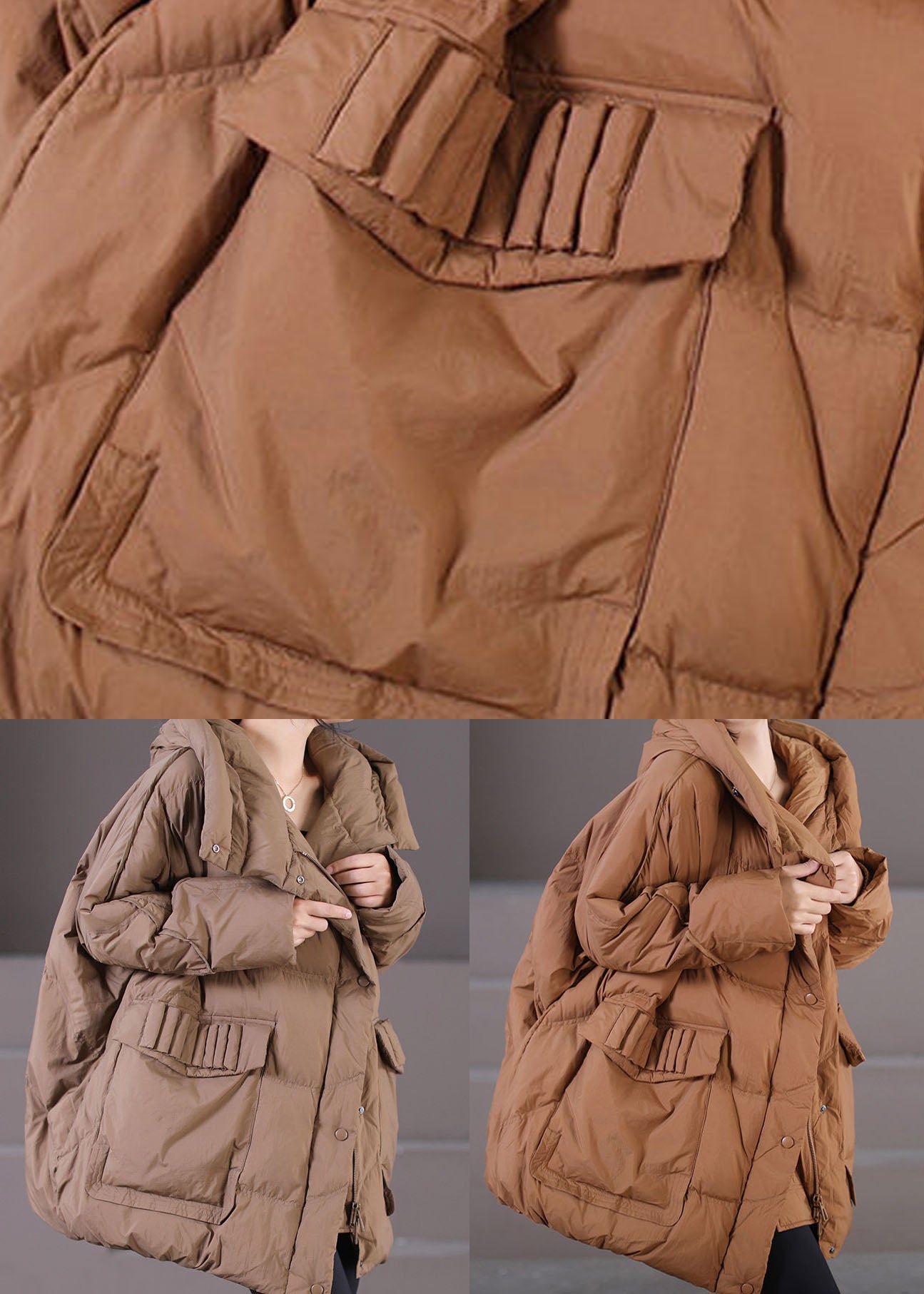  Caramel Warm Duck Down Puffer Jacket Hooded Oversized Winter - Down Jackets - DYAVOR® 