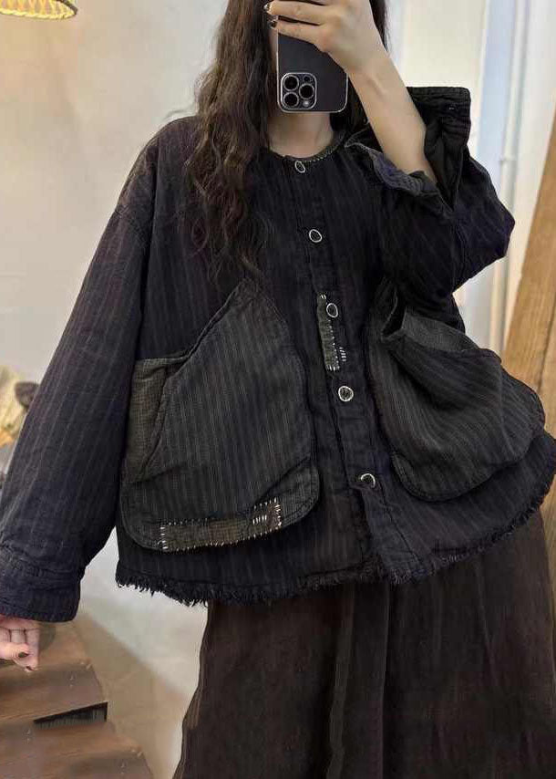  Casual Black Brown Plaid Oversized Patchwork Big Pockets Fine Cotton Filled Coat Winter - Down Jackets - DYAVOR® 