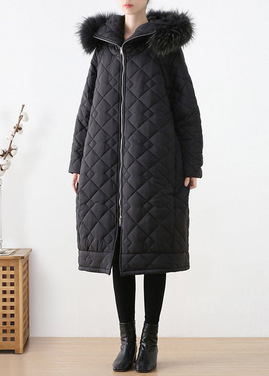  Casual Black Fur Collar Zippered Thick Hooded Parka Winter - Down Jackets - DYAVOR® 