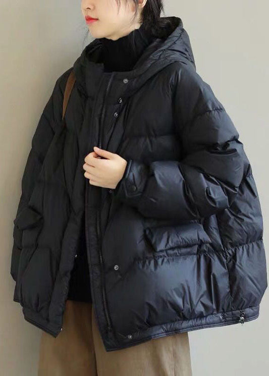  Casual Black Hooded Drawstring Duck Down Puffer Jacket Winter - Down Jackets - DYAVOR® 