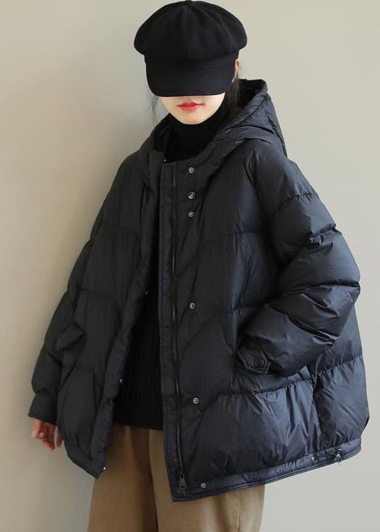  Casual Black Hooded Drawstring Duck Down Puffer Jacket Winter - Down Jackets - DYAVOR® 