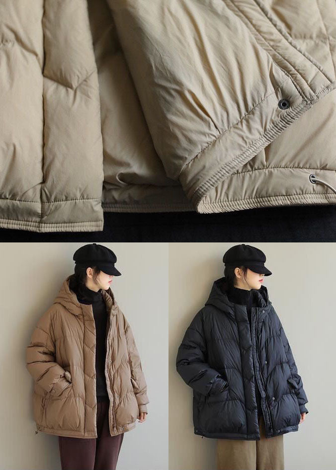  Casual Black Hooded Drawstring Duck Down Puffer Jacket Winter - Down Jackets - DYAVOR® 