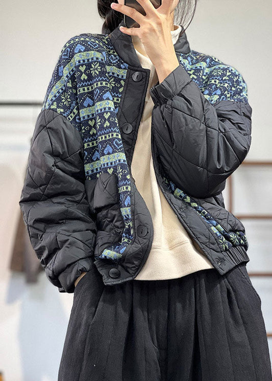  Casual Black Oversized Patchwork Print Fine Cotton Filled Coat Winter - Down Jackets - DYAVOR® 