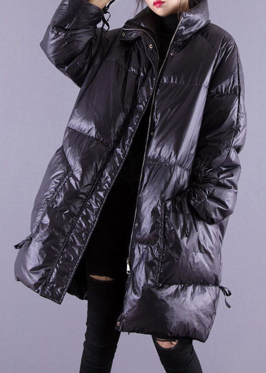  Casual Black Zip Up Pockets Fine Cotton Filled Coat Winter - Down Jackets - DYAVOR® 
