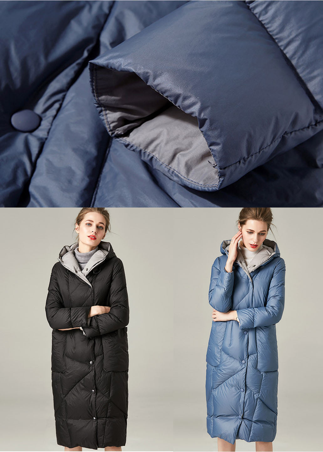  Casual Blue Hooded Pockets Duck Down Down Coat Winter - Down Jackets - DYAVOR® 