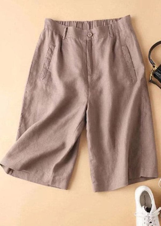  Casual Brown Pockets elastic waist Button Linen Straight Pants Summer - Pants - DYAVOR® 