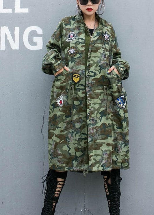  Casual Camouflage Rivet Print Pockets Fall Denim Long Sleeve Trench coats Coat - Trench coats - DYAVOR® 