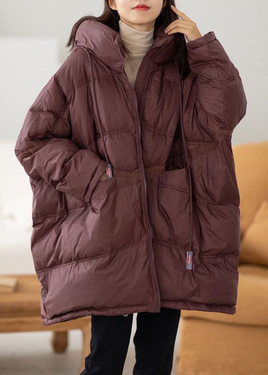  Casual Chocolate Hooded Oversized Drawstring Thick Canada Goose Jacket Batwing Sleeve - Down Jackets - DYAVOR® 