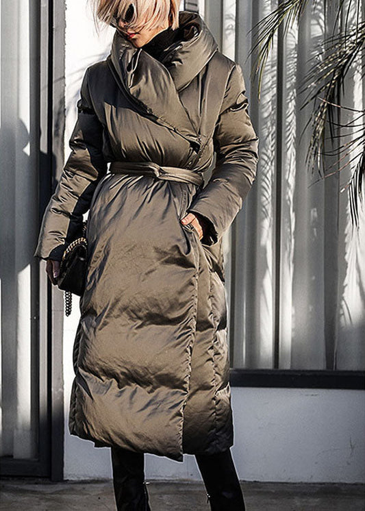  Casual Green Loose Thick tie waist Winter Duck Down coat - Down Jackets - DYAVOR® 