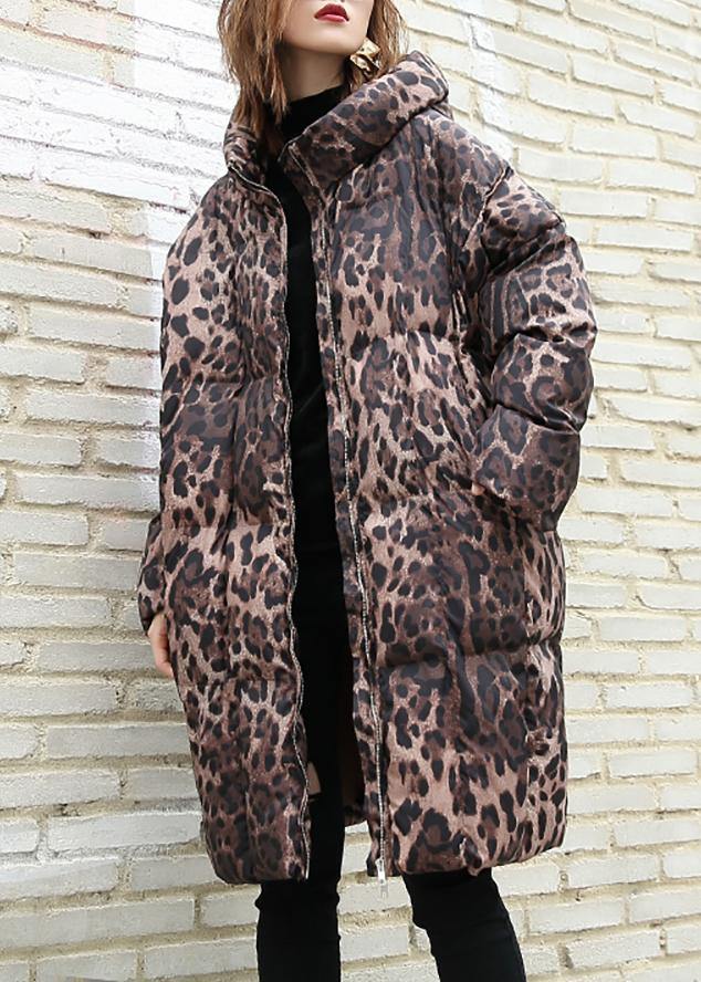  Casual Leopard women plus size Coats winter hooded zippered outwear -  - DYAVOR® 