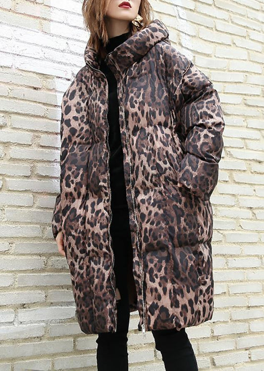  Casual Leopard women plus size Coats winter hooded zippered outwear -  - DYAVOR® 