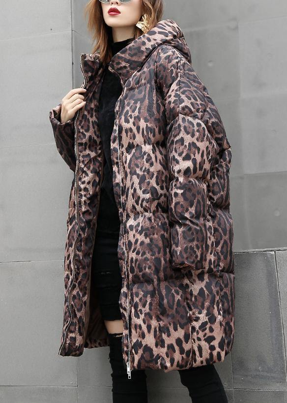  Casual Leopard women plus size Coats winter hooded zippered outwear -  - DYAVOR® 