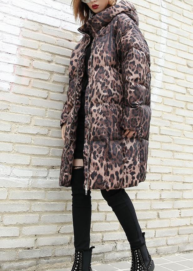  Casual Leopard women plus size Coats winter hooded zippered outwear -  - DYAVOR® 