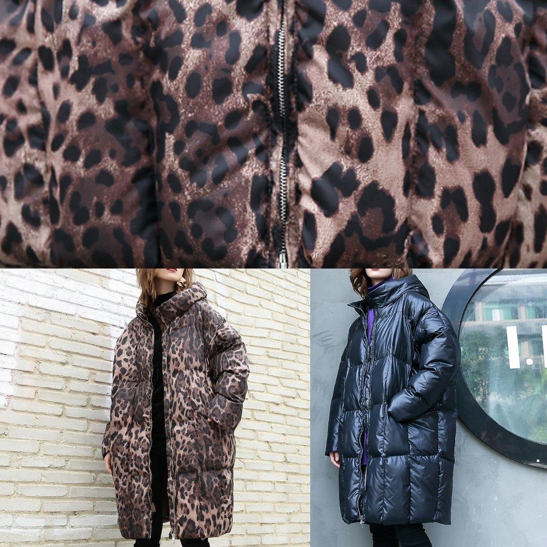  Casual Leopard women plus size Coats winter hooded zippered outwear -  - DYAVOR® 