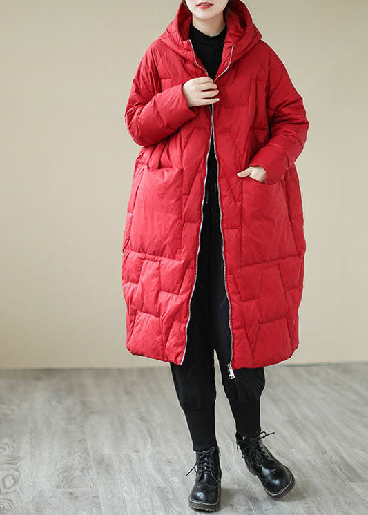 Casual Red Zip Up thick Fine Cotton Filled Coat Winter