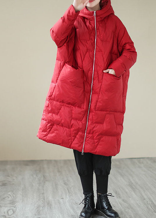 Casual Red Zip Up thick Fine Cotton Filled Coat Winter