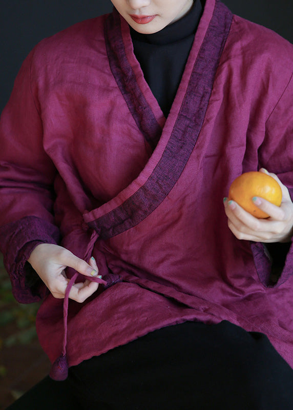  Casual Rose V Neck Tie Waist Warm Fleece Linen Parka Winte - Down Jackets - DYAVOR® 