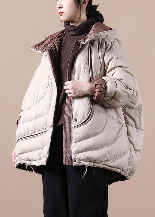  Casual casual down jacket overcoat khaki hooded pockets down cotton coat -  - DYAVOR® 