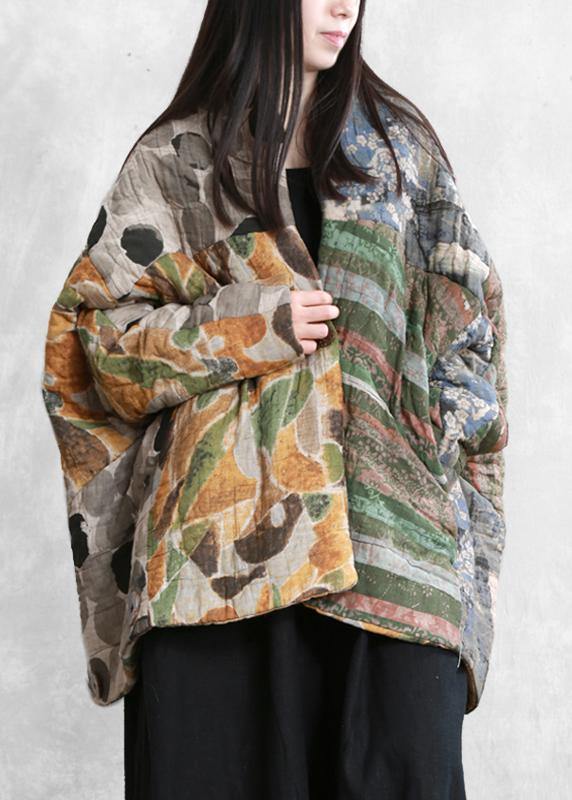 Casual floral winter coats oversized snow Batwing Sleeve pockets coats