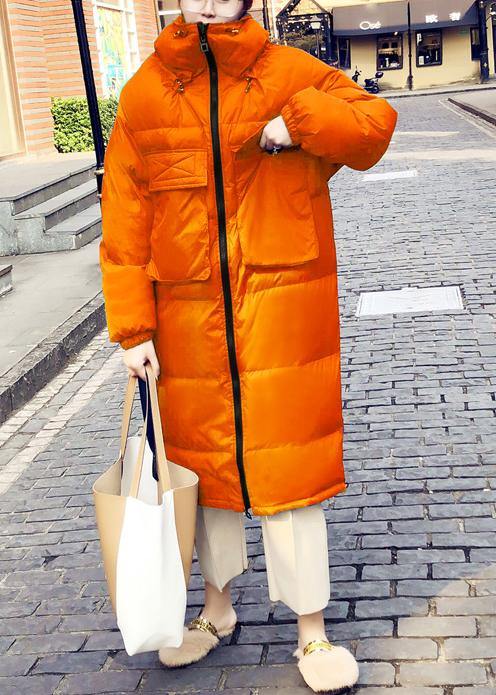  Casual orange down coat winter Loose fitting winter jacket stand collar Cinched quality overcoat -  - DYAVOR® 