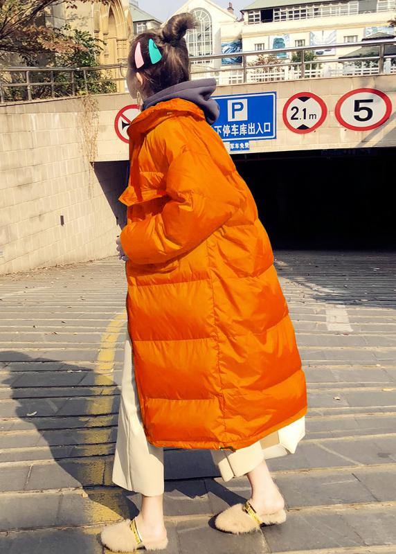  Casual orange down coat winter Loose fitting winter jacket stand collar Cinched quality overcoat -  - DYAVOR® 