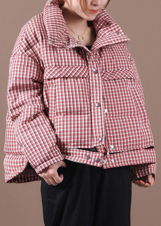  Casual plus size snow jackets red plaid stand collar down jacket woman -  - DYAVOR® 