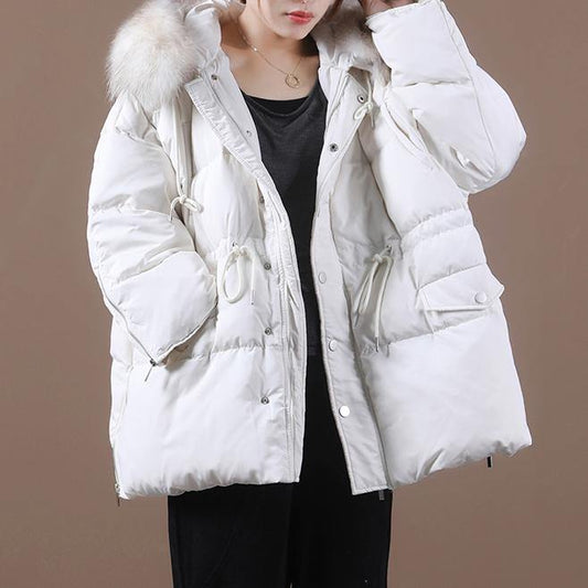  Casual plus size snow jackets winter outwear white hooded fur collar goose Down coat -  - DYAVOR® 