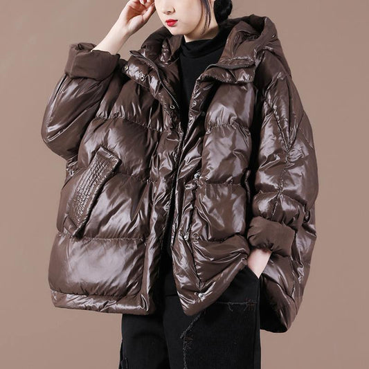  Casual plus size womens parka Jackets chocolate hooded zippered down coat - Down Jackets - DYAVOR® 