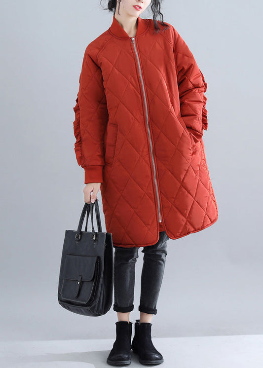 Casual red women parka trendy plus size stand collar Jackets & Coats Luxury ruffles coats -  - DYAVOR® 