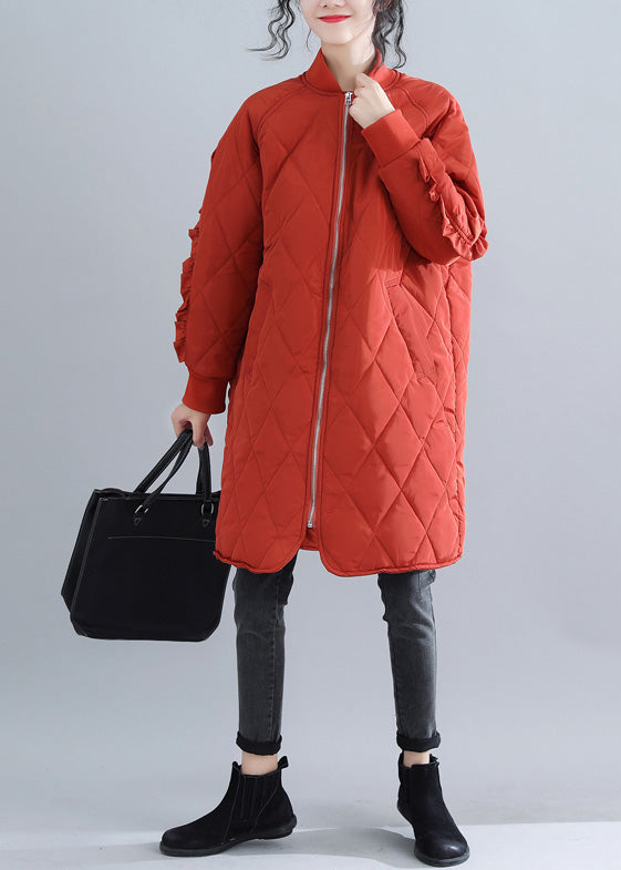  Casual red women parka trendy plus size stand collar Jackets & Coats Luxury ruffles coats -  - DYAVOR® 