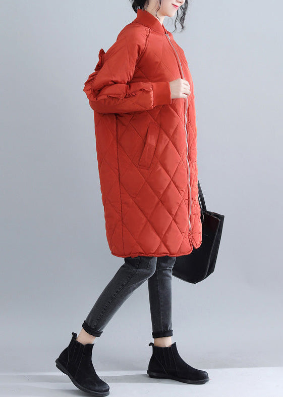  Casual red women parka trendy plus size stand collar Jackets & Coats Luxury ruffles coats -  - DYAVOR® 