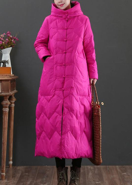  Casual rose warm winter coat Loose fitting womens parka hooded Chinese Button Warm outwear -  - DYAVOR® 
