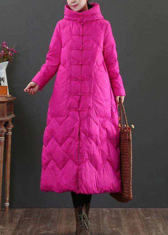  Casual rose warm winter coat Loose fitting womens parka hooded Chinese Button Warm outwear -  - DYAVOR® 