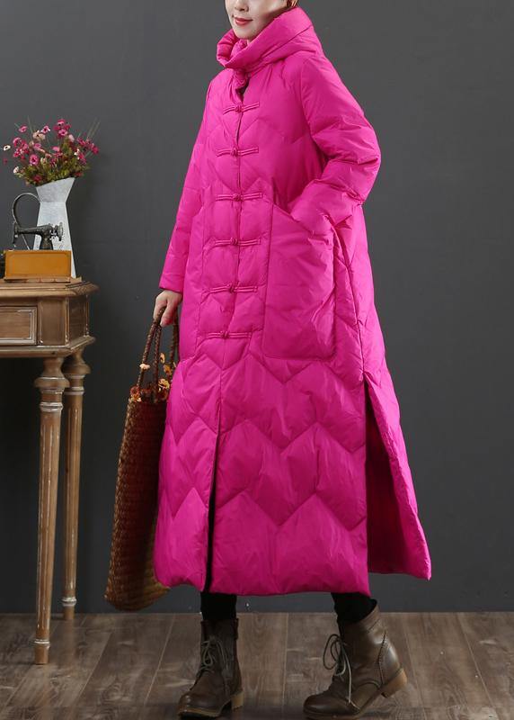  Casual rose warm winter coat Loose fitting womens parka hooded Chinese Button Warm outwear -  - DYAVOR® 