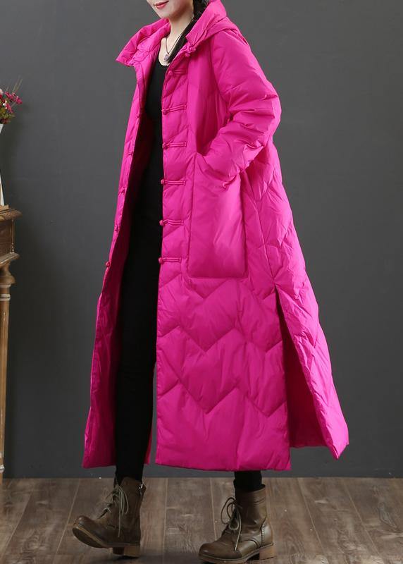  Casual rose warm winter coat Loose fitting womens parka hooded Chinese Button Warm outwear -  - DYAVOR® 